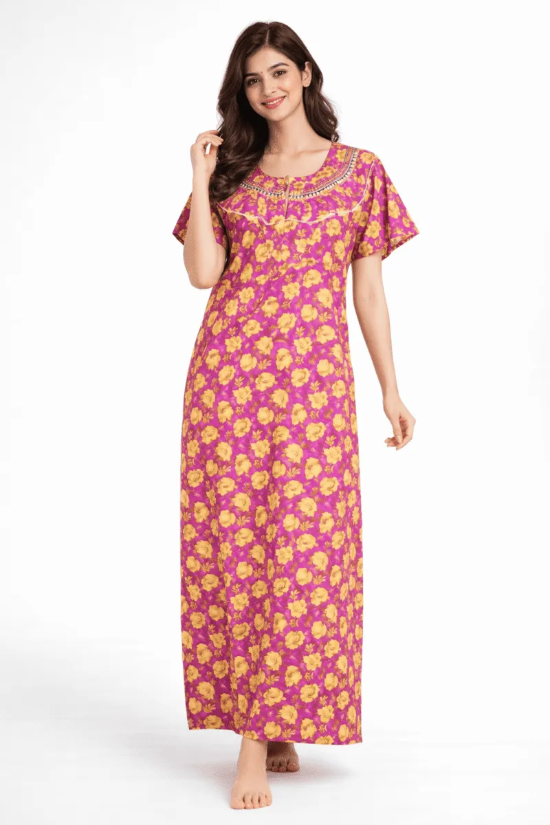 Women's Cotton Zipper Nighty, Prill Style, Shocking Pink